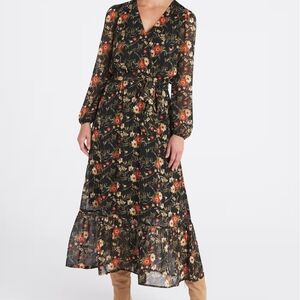 Nine Britton Black Floral Long Sleeve Dress